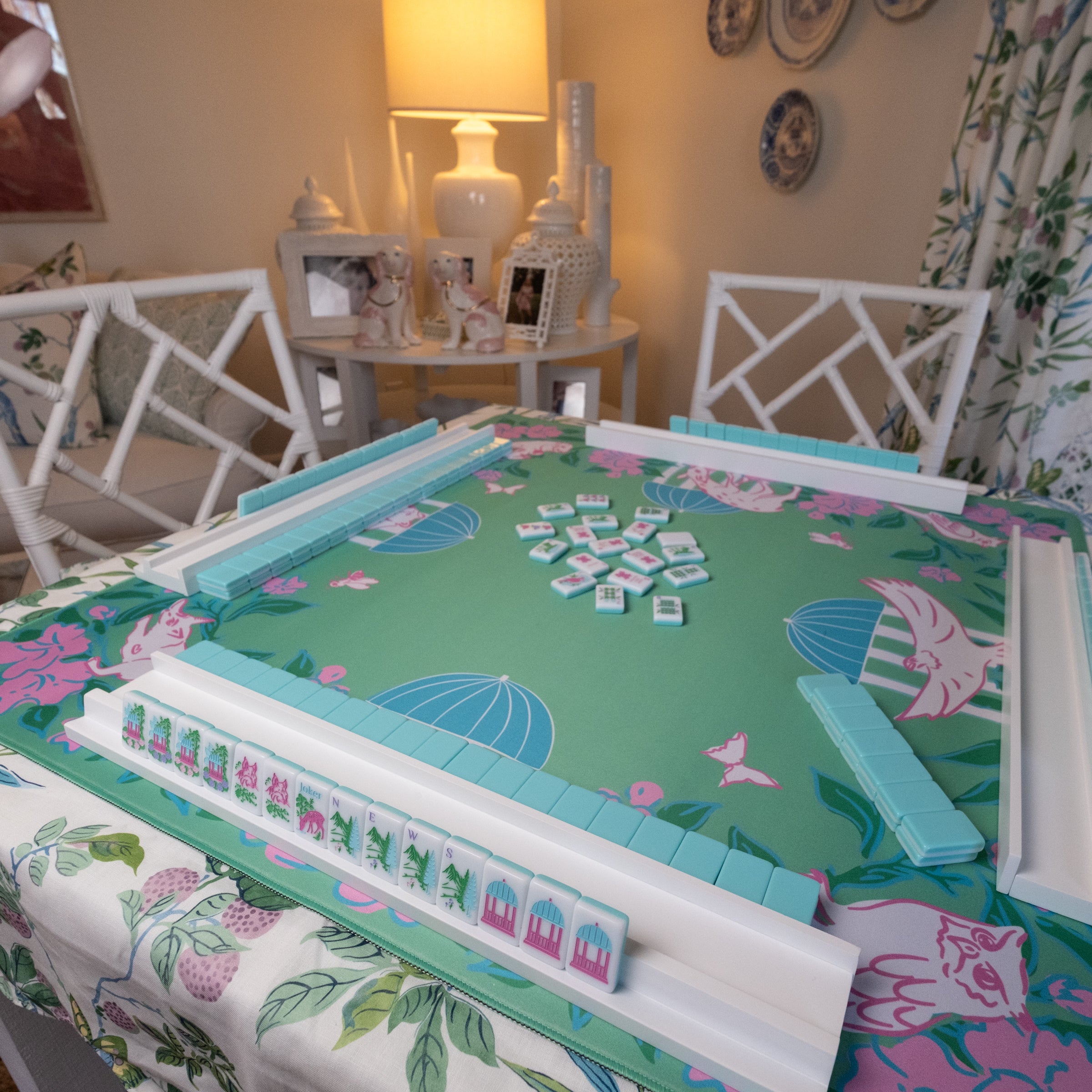 White Wooden Mahjong Racks w/ Pushers Presale